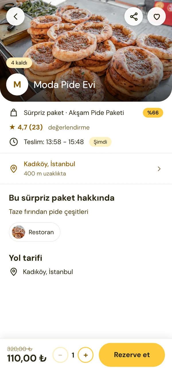 Kırıntı uygulaması: paket detayı ve rezerve et düğmesi